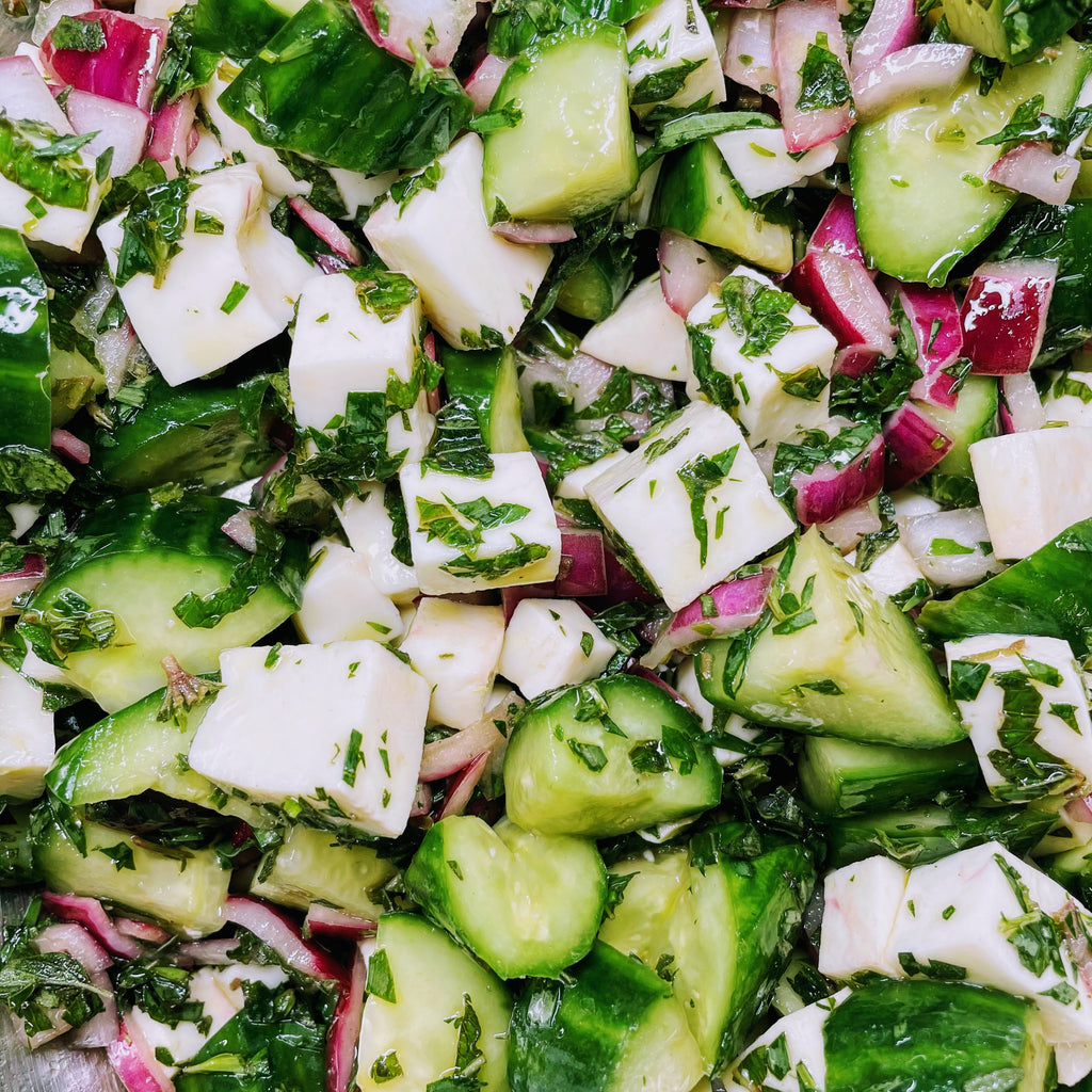 Herby Cucumber Salad with Mozzarella and Onions
